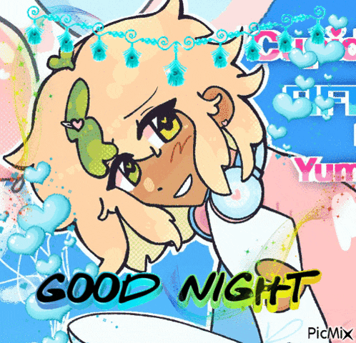 a cartoon drawing of a girl with the words good night on it