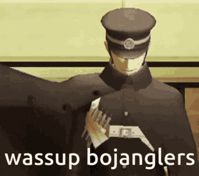 a man in a military uniform with the words wassup bojanglers on the bottom right