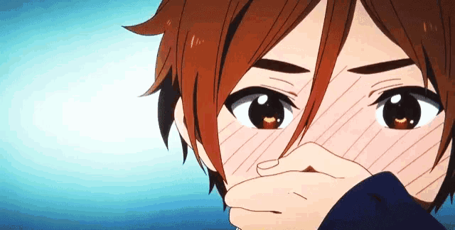 a close up of a cartoon character covering his face with his hand