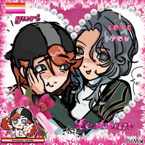 a picture of a lesbian couple with the words " i love you " on it