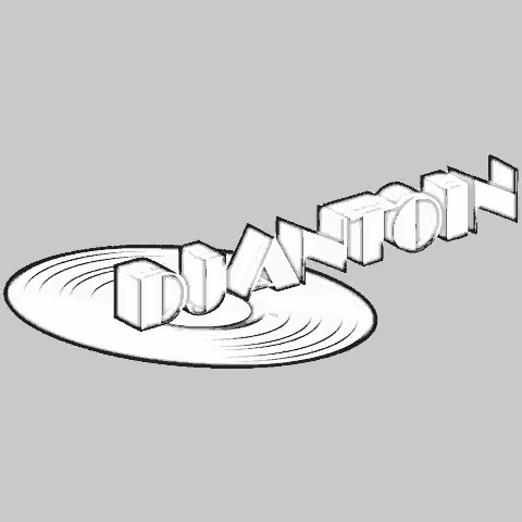 a black and white drawing of a record with the word quantum written on it
