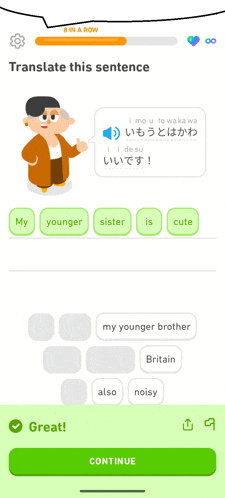 a screenshot of a foreign language app asking you to translate this sentence