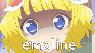 a girl with yellow hair and blue eyes has the word emaline written on her face