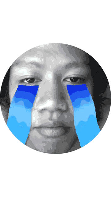 a man with blue tears coming out of his eyes in a circle