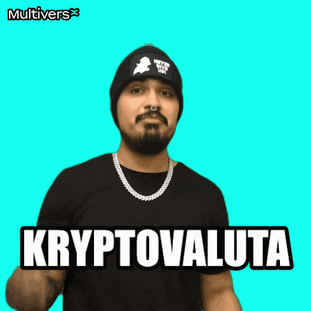 a man wearing a beanie and a necklace is giving a thumbs up and says kryptovaluta