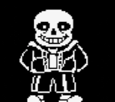 a black and white pixel art of sans from undertale