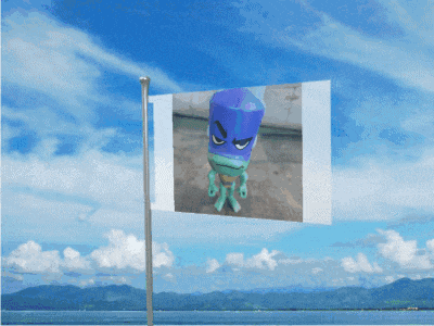 a flag with a picture of a blue ninja turtle on it
