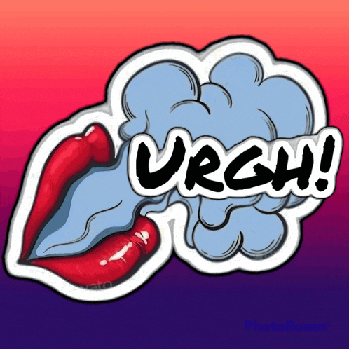 a sticker of a woman 's mouth with the word urgh written on it