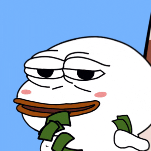 a cartoon character is holding a bunch of money