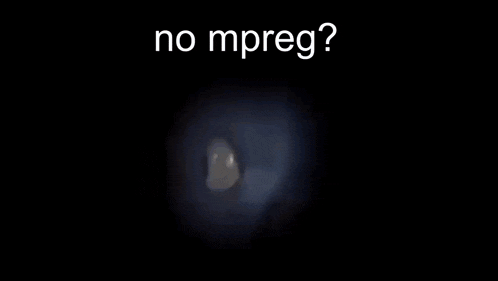a close up of a cartoon character 's face with the words `` no mpreg '' written on it .