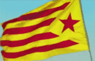 a yellow and red flag with a red star