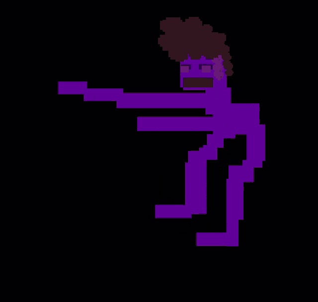 a pixel art of a purple man with a gun