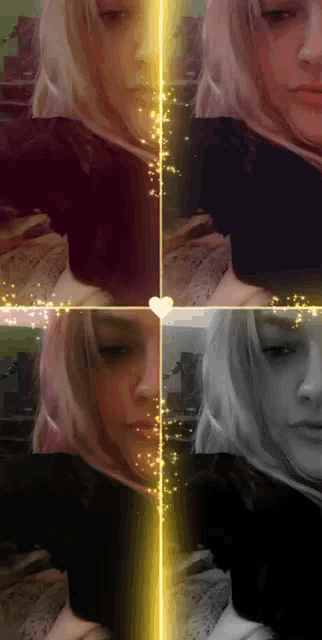 a collage of a woman 's faces with a heart in the middle