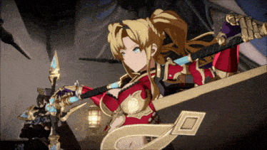 a girl with blonde hair is holding a sword in a video game