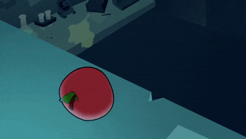 a cartoon drawing of an apple with a face and arms