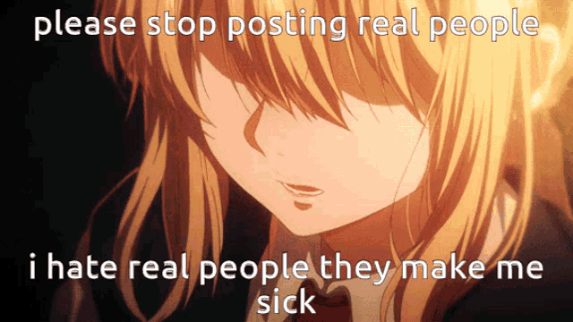 a picture of a girl with the words please stop posting real people