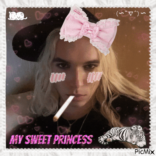 a picture of a girl with a cigarette in her mouth and the words my sweet princess