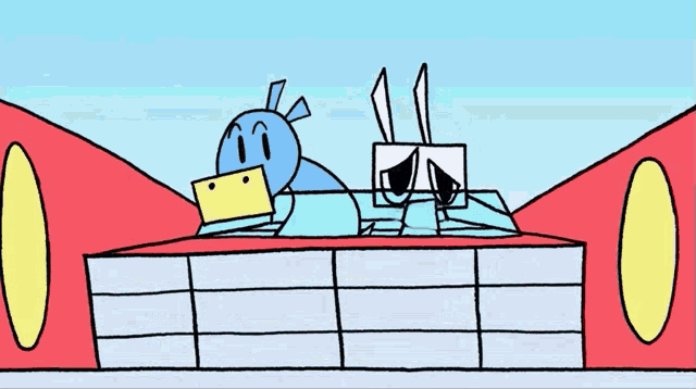 a drawing of a cartoon character laying on a red surface