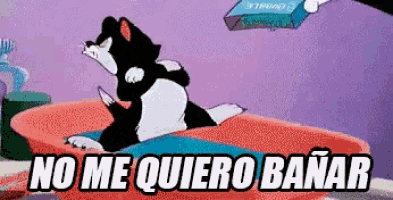 a cartoon cat is laying in a bathtub with the words " no me quiero bañar " on the bottom