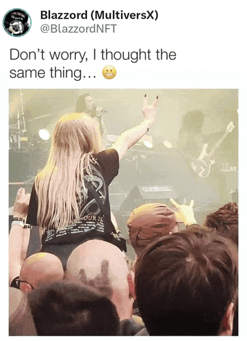 a woman stands in front of a crowd at a concert and says " do n't worry i thought the same thing ... "