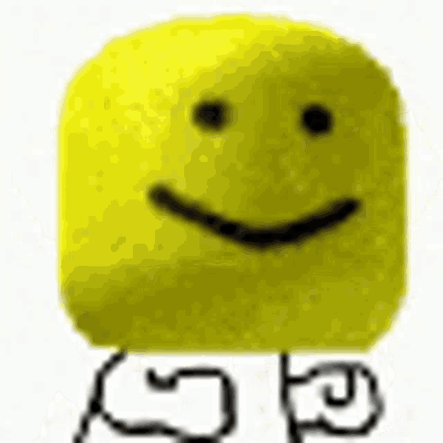 a yellow cube with a smiley face on it is standing on a white background .