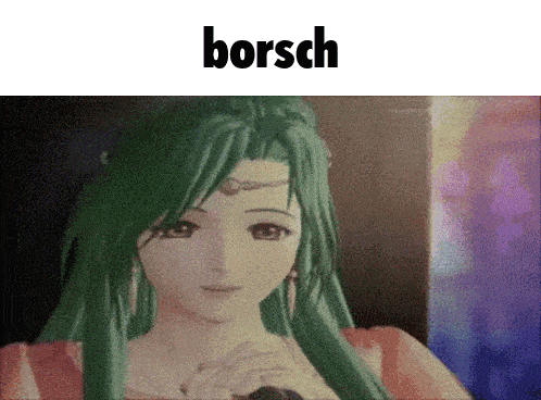 a picture of a girl with green hair and the word borsch on top