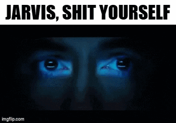 a picture of a person 's face with the words jarvis shit yourself below it