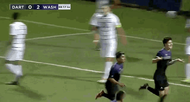 a soccer game is being played between dart and wash and the score is 0 to 2