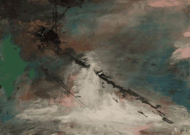 a painting with a lot of brush strokes has a green background