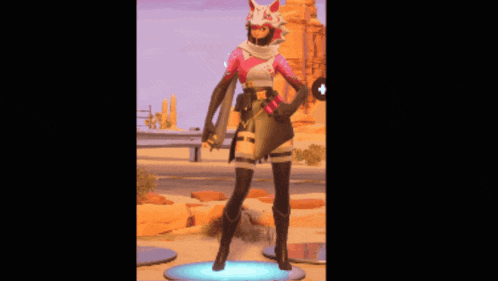 a video game character is standing on a blue platform