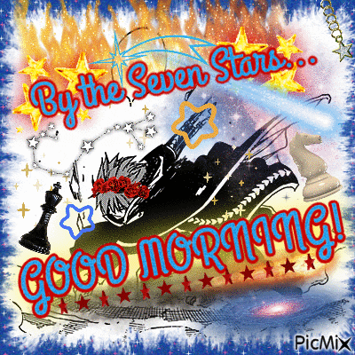 a greeting card that says good morning by the seven stars on it