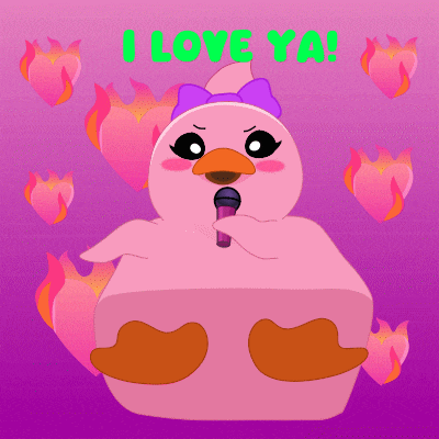 a pink flamingo singing into a microphone with the words i love ya