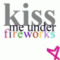 a logo for kiss me under fireworks with a butterfly and a heart .