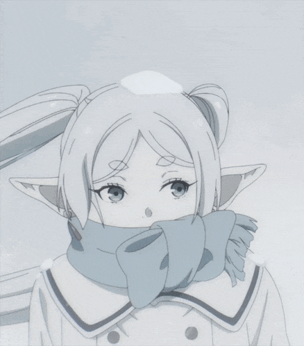 a drawing of a girl wearing a scarf with snow on her head