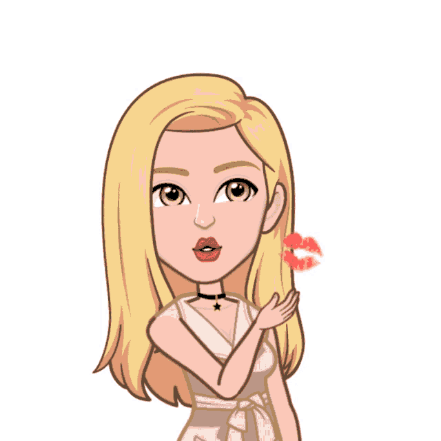 a cartoon of a woman with red lipstick on her face and a kiss behind her