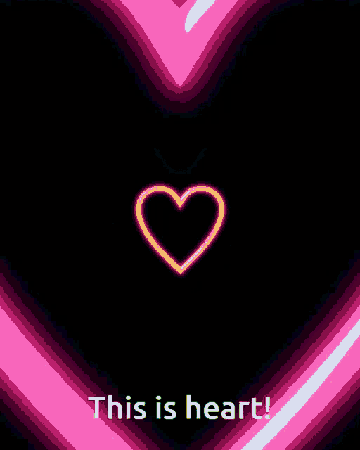 a pink heart on a black background with the words " this is heart "