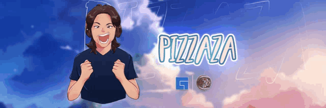 a cartoon drawing of a man with the name pizzaza