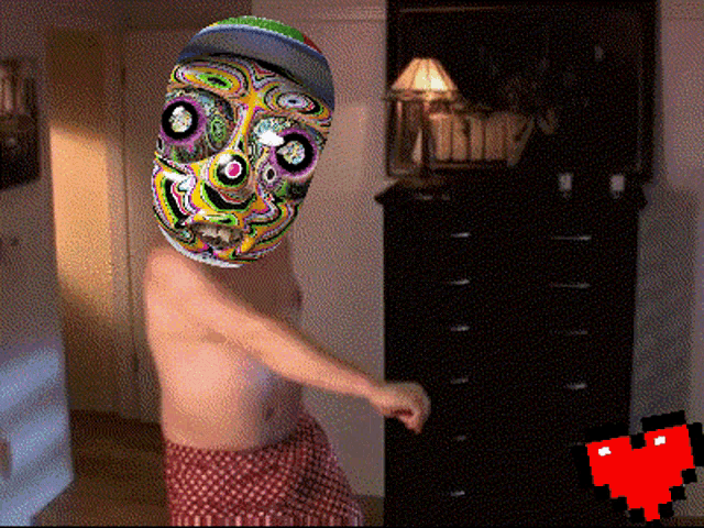 a man with a colorful mask on his face