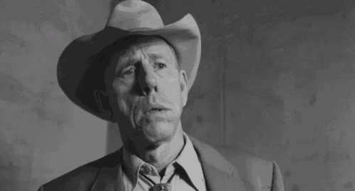 a man in a cowboy hat and suit says that 's quite a story