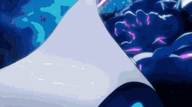 a close up of a person 's torso with a blue background and purple lights coming out of it .