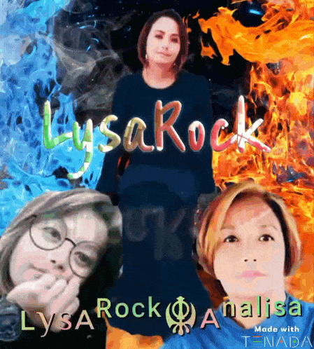 a poster for lysa rock shows a woman surrounded by fire and water