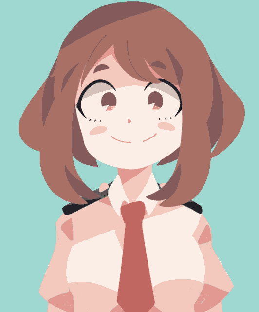 a cartoon drawing of a girl with brown hair wearing a white shirt and red tie