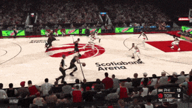a basketball game is being played in the scotiabank arena