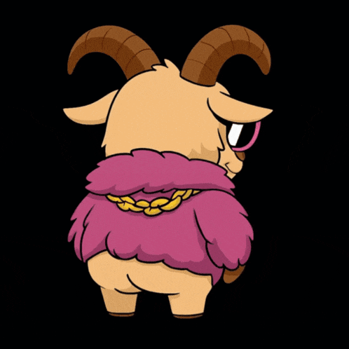 a cartoon of a goat with horns wearing a pink scarf