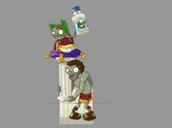 a cartoon of a zombie carrying a bottle of lotion