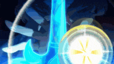 a drawing of a blue object with a yellow center
