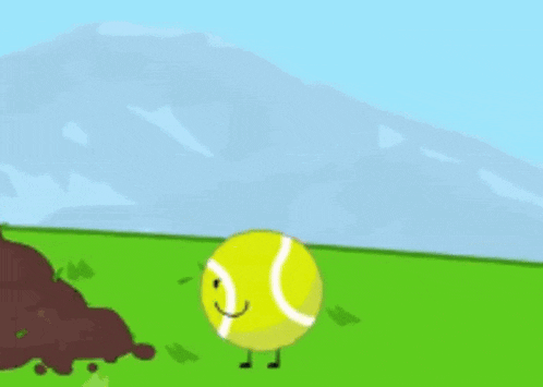 a cartoon of a tennis ball with arms and legs flying through the air .