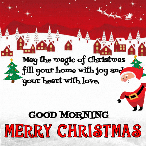 a good morning merry christmas greeting card with santa