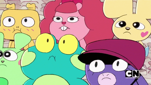 a group of cartoon characters with cn on the bottom right