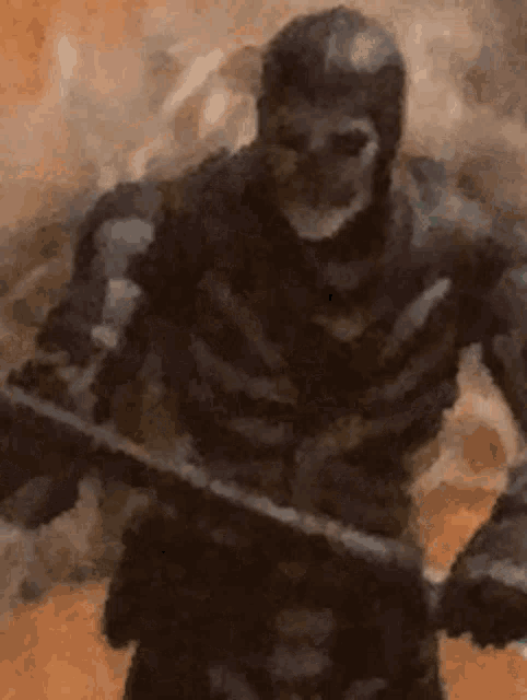a painting of a skeleton holding a sword